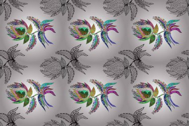 Raster düz çiçekleri pürüzsüz desen. Beyaz, kırmızı ve gri renkte çiçekler. Tasarım hediye paketi, tebrik kartları, posterler ve afiş tasarımı.