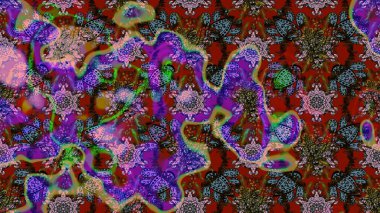 Kahverengi ve kırmızı renklerde bahar çiçekleri. Raster illüstrasyonu. Çiçek ve yapraklı karalama şeklinde Raster çiçek deseni.