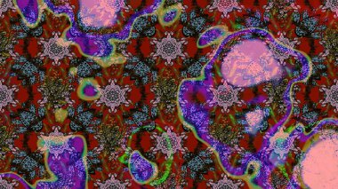 Sevimli çiçek raster deseni. Kahverengi ve kırmızı renkte çiçekler. Düz Çiçek Elementleri Tasarımı. Renkli Bahar Teması çizim şablonu.