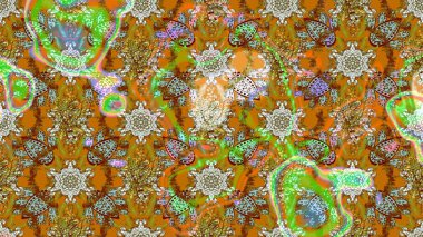 Raster illüstrasyonundaki çiçek desenli çizim. Kahverengi ve yeşil renkte çiçekler.