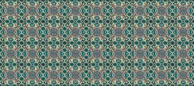 Raster illüstrasyonu. Süslü dekorasyon. Damask altın soyut çiçek mavi, gri ve bej renklerde pürüzsüz desen.