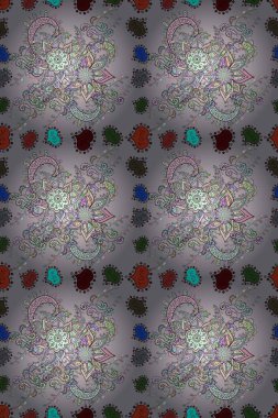 Çiçekli karalama şeklinde Raster çiçek deseni. Gri ve nötr renklerde yaz çiçekleri. Raster illüstrasyonu.