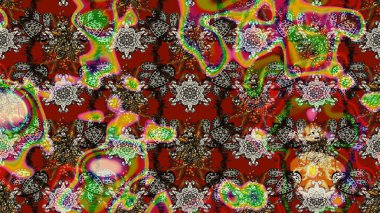 Raster illüstrasyonundaki çiçek desenli çizim. Kahverengi ve kırmızı renkte çiçekler.