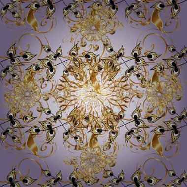 Şam, tasarım için kusursuz desen. Tarafsız ve gri renklerde altın elementli pürüzsüz desen.