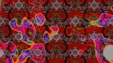 Şirin çiçekli eskiz deseni ve kahverengi ve kırmızı renklerde yapraklar, suluboya çiçek deseni, duvar kağıdı, kart ya da kumaş için fayanslı. Raster illüstrasyonu.