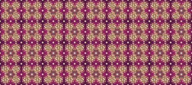 Raster illüstrasyonu. Kusursuz damaske klasik altın desen. Mor, bej ve kahverengi renklerde altın sarısı elementler. Tekrarlayan ögelerle soyut arkaplan Raster.