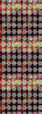 Halk tarzı. Parlak renkli çiçekleri olan ve siyah ve nötr renklerde yaprakları olan harika bir çiçek deseni. Modern çiçek arkaplanı. Moda baskıları için zarif bir şablon.