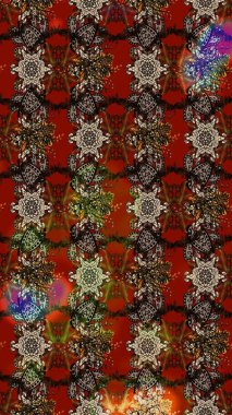 Çiçek arkaplan. Çiçek duvar kâğıdı. Kahverengi ve kırmızı renkli şirin tekstil. Renkli çizim kalıbı. Raster illüstrasyonu.