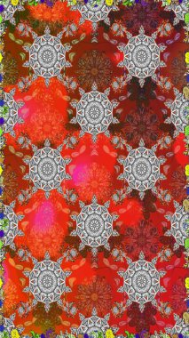 Raster Çiçek İllüstrasyonu güzel tekstil. Kahverengi renklerde etnik çiçeklerle kusursuz bir desen..