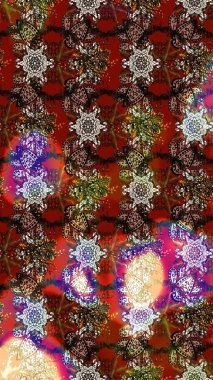 Çiçekli karalama şeklinde Raster çiçek deseni. Nazik, narin çiçek arkaplanı. Kahverengi ve kırmızı renkte çiçekler.