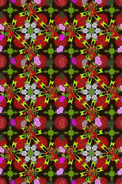 Düz Çiçek Elementleri Tasarımı. Raster kusursuz. Güzel kumaş deseni. Çiçek deseni. Renkli Bahar Teması Kusursuz Arkaplan.