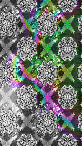 Raster illüstrasyonu. Yeşil ve gri renklerde. Çiçekli güzel suluboya desen.