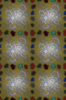 Düz Çiçek Elementleri Tasarımı. Tarafsız ve sarı renkte çiçekler. Güzel çiçek deseni. Renkli Bahar Teması Kusursuz Arkaplan.