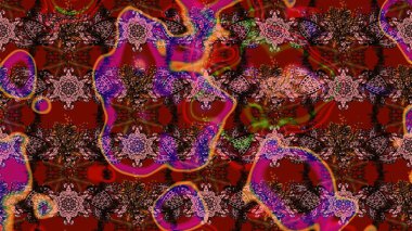 Kumaş desenli papatya çiçeği detayı. Kahverengi ve kırmızı renkte çiçekler.