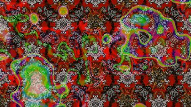 Çiçek deseni. Raster illüstrasyonu. Kahverengi ve kırmızı renkte çiçek çizimi. Şatafatlı bahar bahçesi dokusu. Kahverengi ve kırmızı renkte çiçekler.