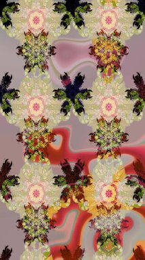 Tropik çiçek desenleri. Bej renkli çiçekler. Raster illüstrasyonu.