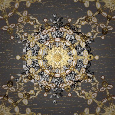 Klasik raster şablonu. Gri, beyaz ve altın desenli. Tekrarlayan ögelerle kusursuz soyut arkaplan.