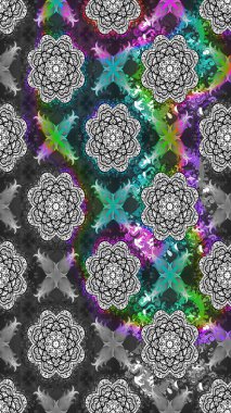 Raster çiçek desenleri çiziyor. Vadinin çiçekleri yeşil ve gri renklerde.