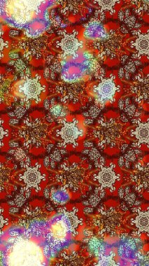 Raster illüstrasyonundaki çiçek desenli çizim. Kahverengi ve kırmızı renkte çiçekler.