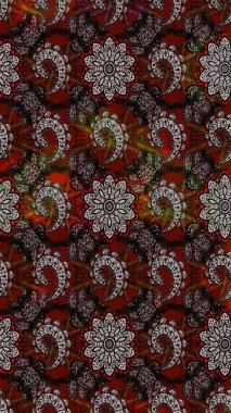 Raster deseni. Bahar çiçekleri dallı desen, kahverengi ve siyah renkler çiçekli siluet.