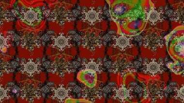 Flat Flower Elements Design. Sketch Colour Spring Theme sketch pattern Background. Cute flower raster pattern. Flowers on brown and red colors.