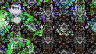 Gri ve siyah üzerine gri ve siyah. Çiçekli ipek eşarp. Retro tekstil tasarım koleksiyonu. 1950-1960 motifleri. El çizimi çiçek elementleri ile soyut çizim raster deseni.