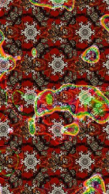 Raster Çiçek İllüstrasyonu 'nun şirin tekstili. Kahverengi ve kırmızı renkte etnik çiçeklerle süslenmiş zarif bir eskiz..