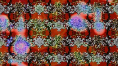 Parmak izi, kumaş, duvar kâğıdı, tekstil için raster dokusu. Renkli grunge, soyut arkaplanı kologri ve kahverengi çiçeklerle süslüyor. Nakış desenli çiçek deseni..