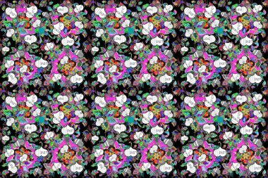 Kusursuz bir arka plan. Renkli Yaz Teması. Düz Çiçek Elementleri Tasarımı. Sevimli çiçek deseni. Hoş renklerde çiçekler.