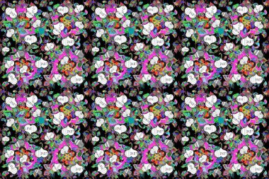 Kusursuz bir arka plan. Renkli Yaz Teması. Düz Çiçek Elementleri Tasarımı. Sevimli çiçek deseni. Hoş renklerde çiçekler.