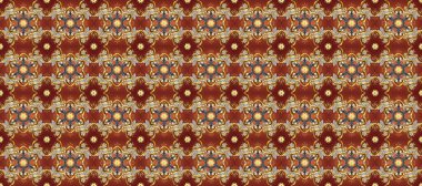 Antika altın tekrarlanabilir duvar kağıdı. Barok tarzında altın çiçek süsü. Damask arkaplanı tekerrür ediyor. Kahverengi, bej ve kırmızı renklerde altın element.