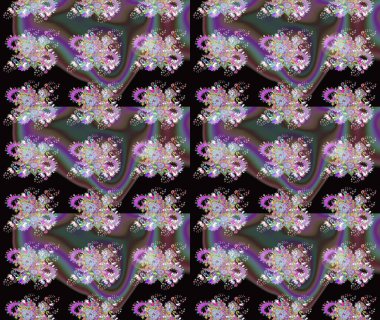 Suluboya elle çizilmiş çiçek desenli eskiz deseni. Parlak renkli fantezi çiçekleri, yapraklar, siyah renkli tomurcuklar.