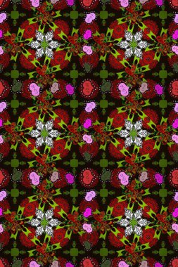 Düz Çiçek Elementleri Tasarımı. Raster kusursuz. Güzel kumaş deseni. Çiçek deseni. Renkli Bahar Teması Kusursuz Arkaplan.