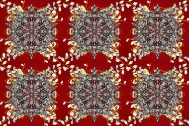 Altın elementli kırmızı, gri ve kahverengi renklerde klasik, pürüzsüz desen. Raster illüstrasyonu.