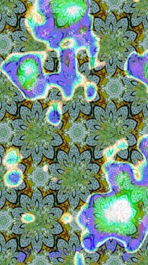 Raster Çiçek İllüstrasyonu güzel tekstil. Yeşil ve mavi renkli etnik çiçeklerle zarif bir eskiz deseni.