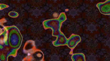 Suluboya elle çizilmiş çiçek desenli eskiz deseni. Parlak renkli fantezi çiçekleri, yapraklar, kahverengi ve siyah renkli tomurcuklar kahverengi ve siyah.