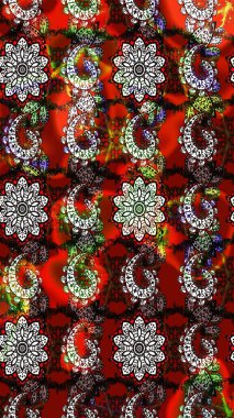 Kırmızı ve kahverengi renkte çiçekler. Raster illüstrasyonunda çiçek deseni çizimi.