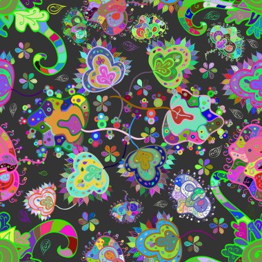 Gömlek baskısı için çiçek boyası. Çiçeksiz desenli arka plan. Tarafsız, yeşil ve mavi renkte çiçekler.