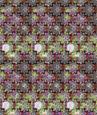 Raster illüstrasyonundaki çiçek desenli çizim. Gri renkli çiçekler.