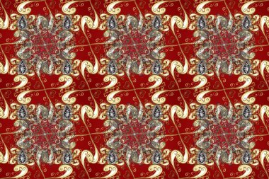 Kırmızı, kahverengi ve bej renklerde altın tekrarlayan elementlerle soyut arkaplan. Kusursuz oryantal klasik altın desen.