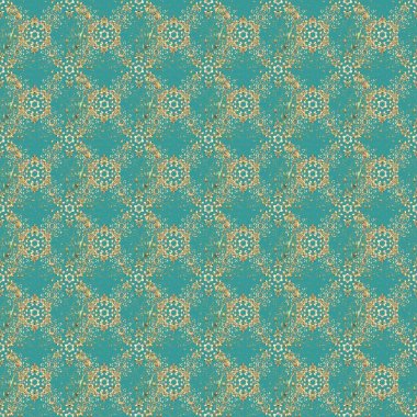 Tekrarlayan ögelerle soyut arkaplan çiz. Mavi, bej ve altın desenli. Zarif raster klasik desen.