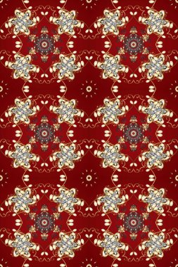 Davetiyeler, kartlar, web sayfası için Raster illüstrasyon. Doğu tarzı element. Altın desenli çiçek dekoru. Çizgi sanatı tasarım şablonu için kusursuz sınır. Kırmızı, kahverengi ve bej renklerde altın element.