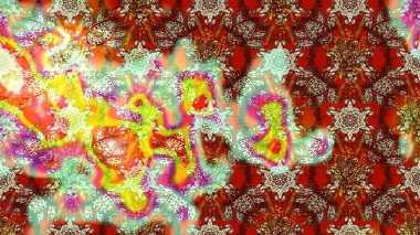 Raster geleneksel halk çiçekleri kahverengi ve nötr renklerde tekstil tasarımı için. Üzerinde gelincikler ve vadi zambakları olan renkli çiçek desenli nakış..