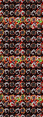 Renkli Bahar Teması eskiz kalıbı. Raster illüstrasyonundaki çiçek desenli çizim. Siyah ve gri renkli çiçekler. Düz Çiçek Elementleri Tasarımı.