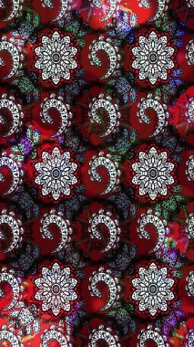 Suluboya çizimi. Çiçekli eskiz deseni. Siyah ve kırmızı renkte çiçekler. El çizimi.