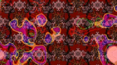 Kahverengi ve kırmızı renklerde. Raster illüstrasyonu. Çiçek buketleriyle klasik tarzda eskiz deseni.