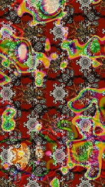 Raster illüstrasyonundaki çiçek desenli çizim. Kahverengi ve kırmızı renkte çiçekler.