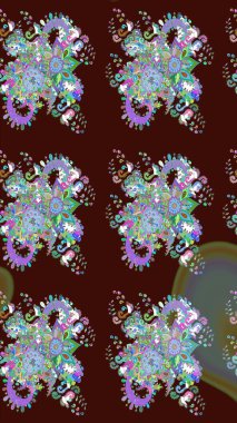 Renkli Bahar Teması eskiz kalıbı. Düz Çiçek Elementleri Tasarımı. Kahverengi renkli çiçekler. Raster illüstrasyonunda çiçek deseni çizimi.