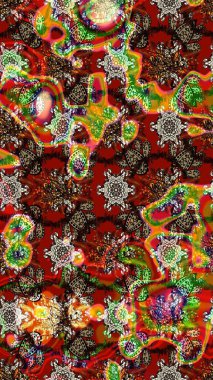 Kumaş desenli papatya çiçeği detayı. Kahverengi ve kırmızı renkte çiçekler.