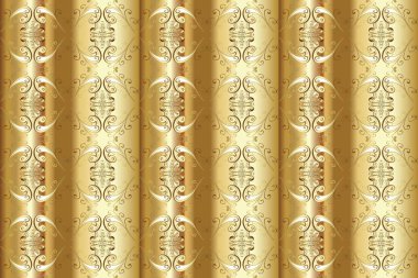 Geleneksel oryantasyon süsü. Klasik klasik klasik arka plan. Klasik raster sarısı, kusursuz desen. Altın elementlerle bej ve sarı renklerde kusursuz desen.